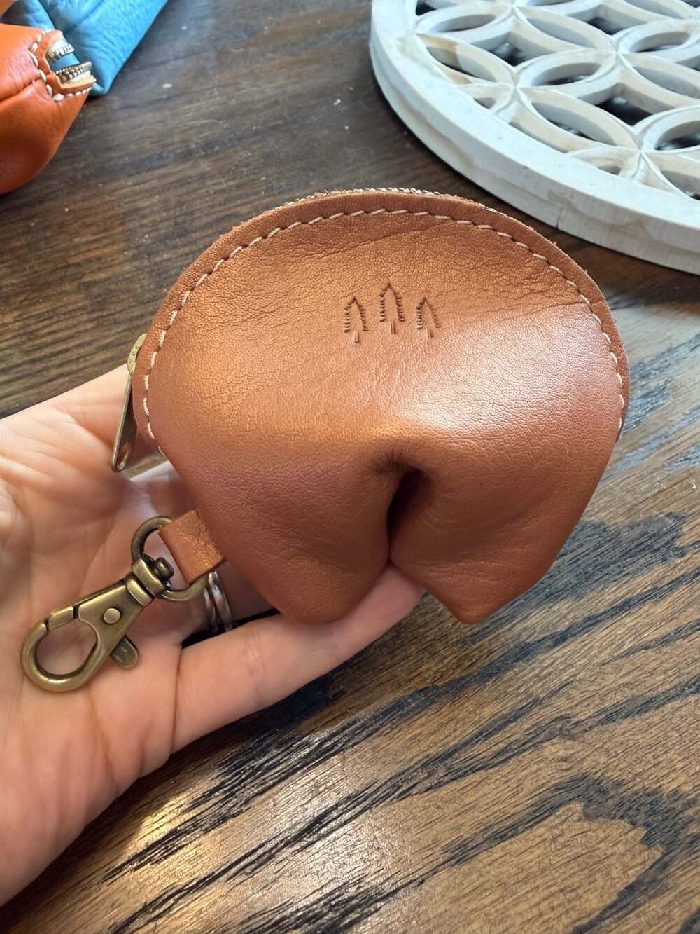 Portland Leather Fortune Cookie Pouch Brown Leather Keychain